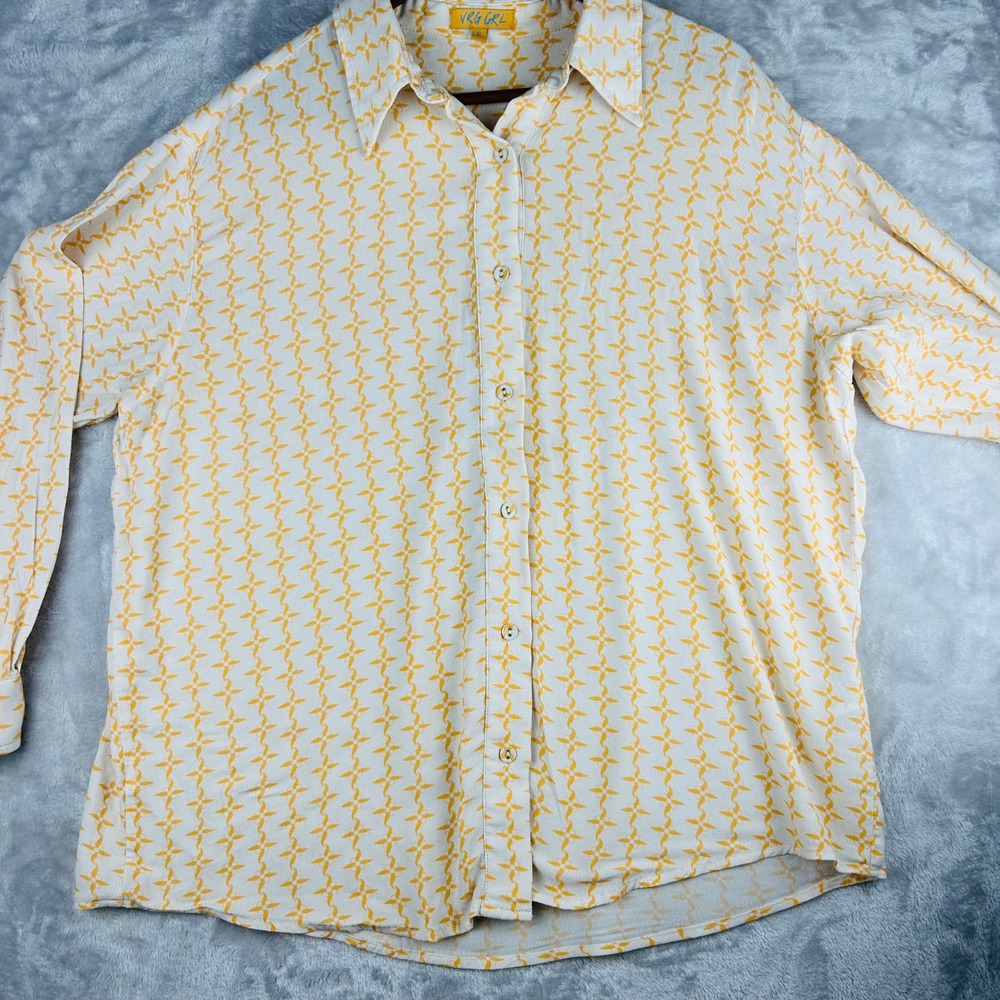 VRG GRL Women's Button Down‎ Shirt Top Size 8 White Yellow Patterned
